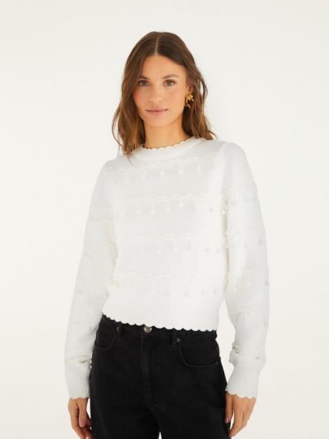 FARM RIO Off-White Bubble Trim Knit Sweater