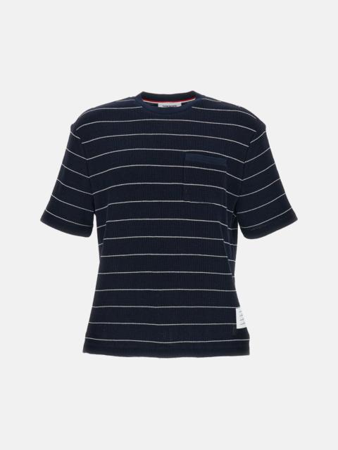 Thom Browne Thom Browne Men Short Sleeve Tee In Textured Stripe Waffle