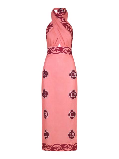 Johanna Ortiz Energetic Patterns Linen Halter Midi Dress multi