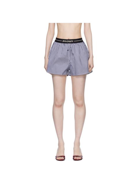 Palm Angels Navy & White Classic Logo Striped Shorts