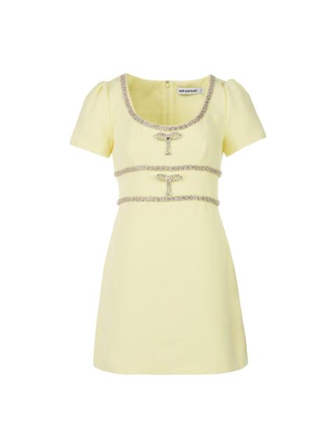 self-portrait Yellow Crepe Crystal Trim Mini Dress