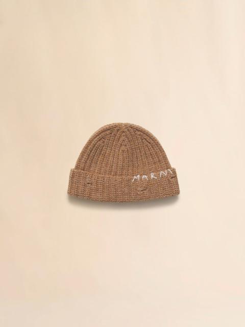 Marni BROWN RIBBED BEANIE WITH HAND-STITCHED LOGO