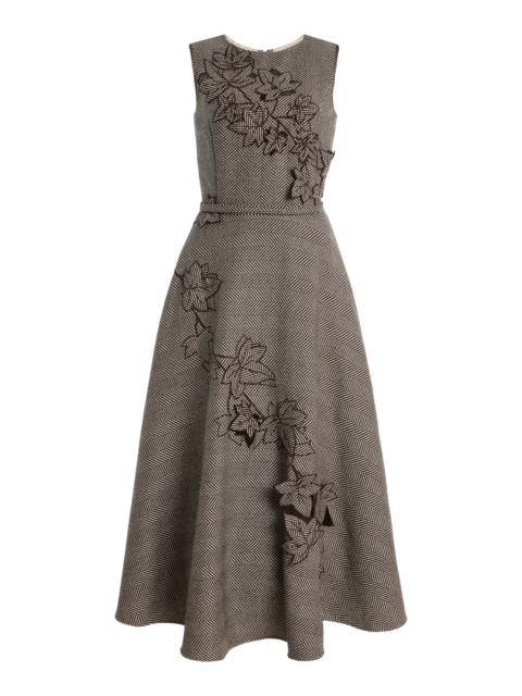 Oscar de la Renta Embroidered Wool-Cashmere Midi Dress taupe