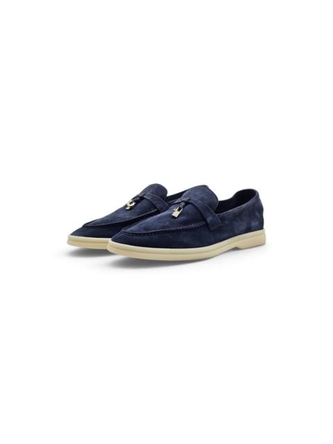 Loro Piana Summer Charms Walk Blue Suede Loafers EU37.5 US7.5 - $1575