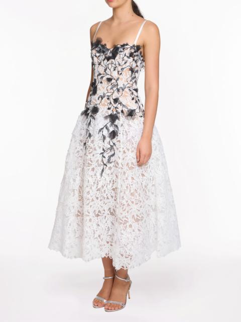 Marchesa LACE GUIPURE A-LINE MIDI DRESS
