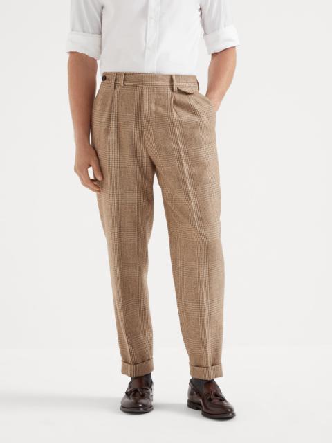 Brunello Cucinelli Wool and alpaca Prince of Wales leisure fit trousers with double pleats and tabbed waistband