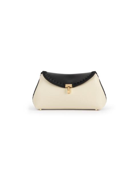 TOTEME Mini T-Lock Embroidered Leather Clutch black/white