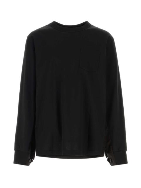 sacai Sacai Men Black Jersey And Poplin Oversize T-Shirt