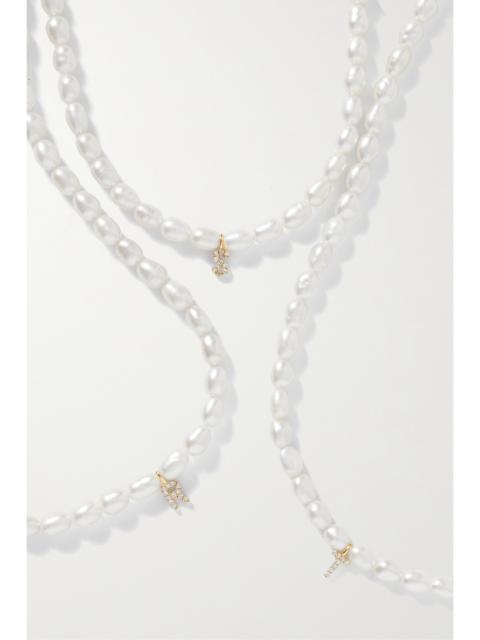 STONE AND STRAND Initial 10-karat Gold, Pearl And Diamond Necklace