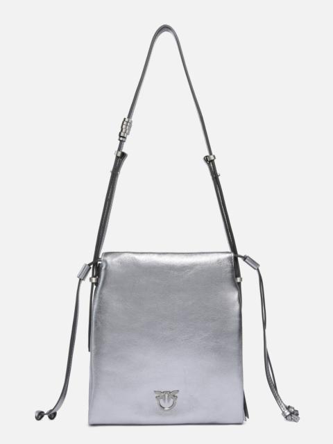 PINKO MINI SLOUCHY BAG SHOULDER BAG IN LAMINATED SUEDE WITH LOVE BIRDS LOGO