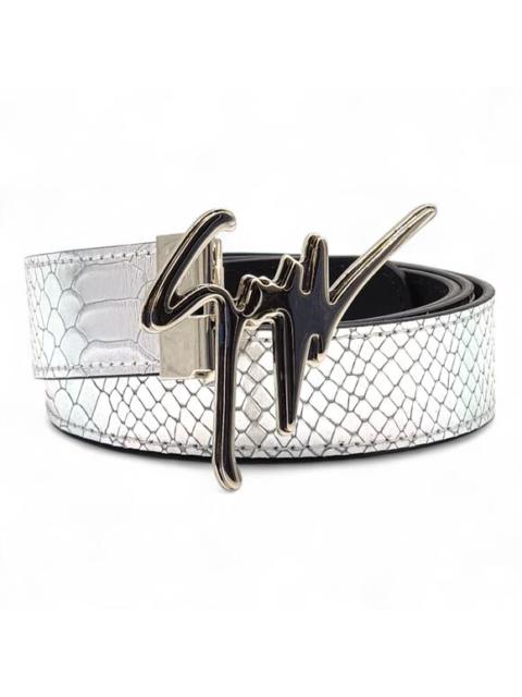 Giuseppe Zanotti Logo Crocodile Leather Belt Silver One Size - NWB $495