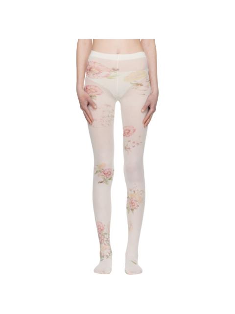 OPEN YY Off-White Floral Tights
