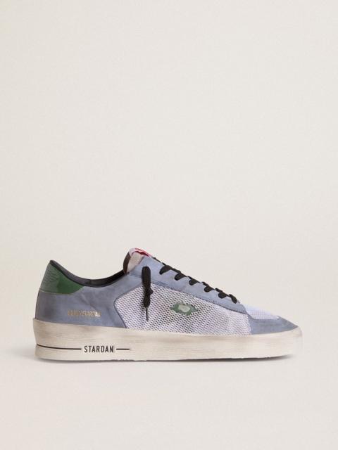 Golden Goose Stardan in powder-blue suede with green leather star and heel tab