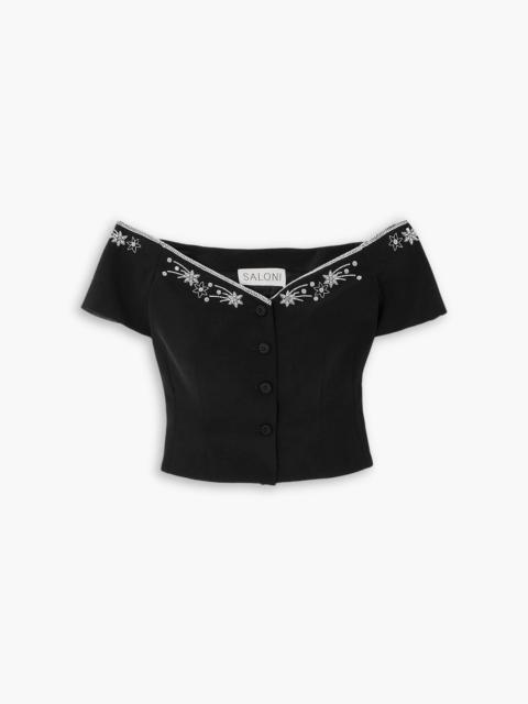 SALONI Clementine-B off-the-shoulder embellished crepe top