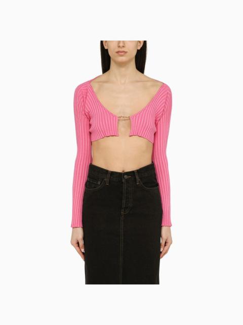 JACQUEMUS La Maille Pralu pink cropped cardigan