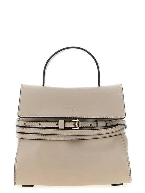 Moschino MOSCHINO Tie Me Small Gray Leather Top Handle Bag New
