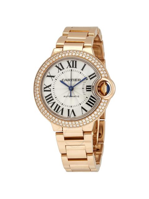 Pre-owned Cartier Ballon Bleu de Cartier Diamond Lacquered Silver Guilloche Dial Ladies Watch WE9020
