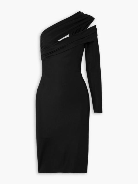 VERSACE One-shoulder cutout stretch-piqué midi dress
