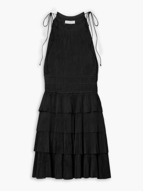 ULLA JOHNSON Cecily tiered plissé-satin mini dress