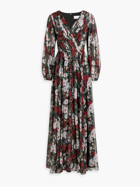 Other Designers Pleated floral-print organza maxi dress
