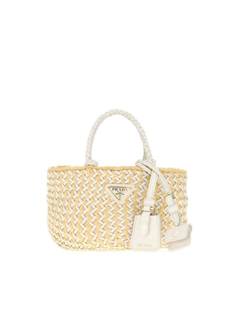 Prada Prada Two-Tone Leather And Raffia Handbag