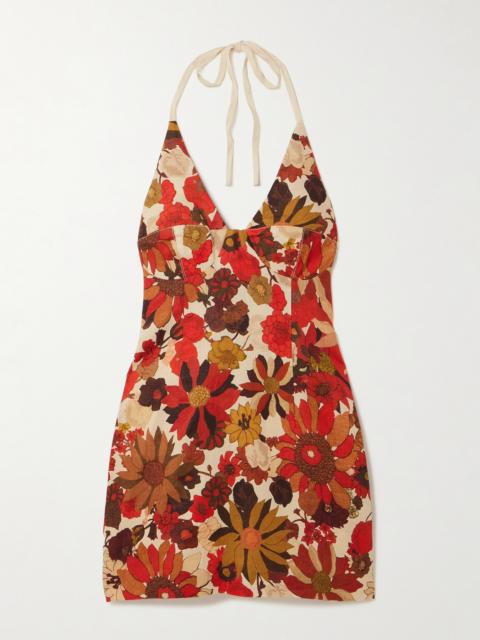 SIR. Castella Floral-print Linen Halterneck Mini Dress