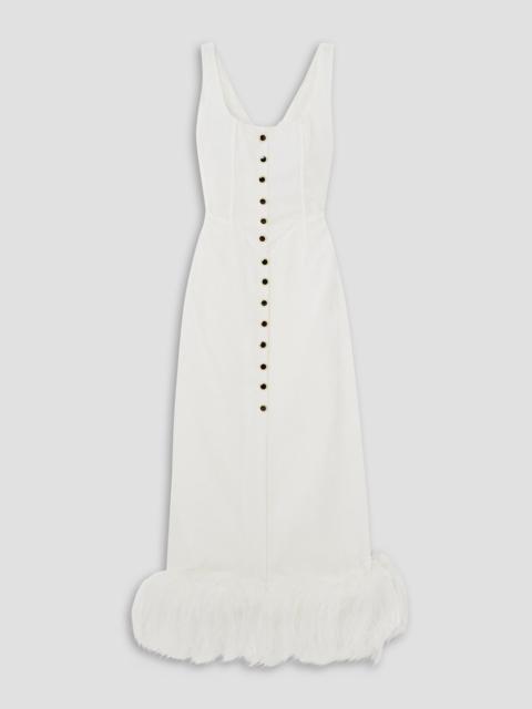Alessandra Rich Pleated embellished feather-trimmed velvet midi dress