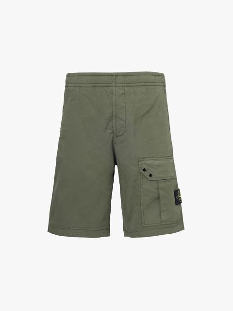 Brand-patch drawstring-waist stretch-cotton shorts