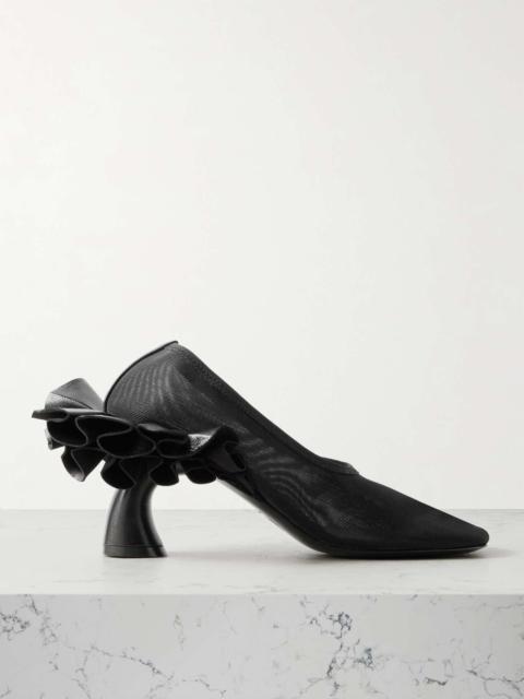 Leather-trimmed mesh pumps Black