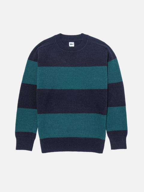 J. PRESS GREEN & NAVY RUGBY STRIPE CREWNECK WOOL SWEATER - TRIM FIT