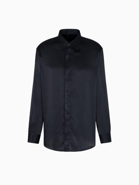 EMPORIO ARMANI SOLID-COLOUR, PLEATED FABRIC SHIRT