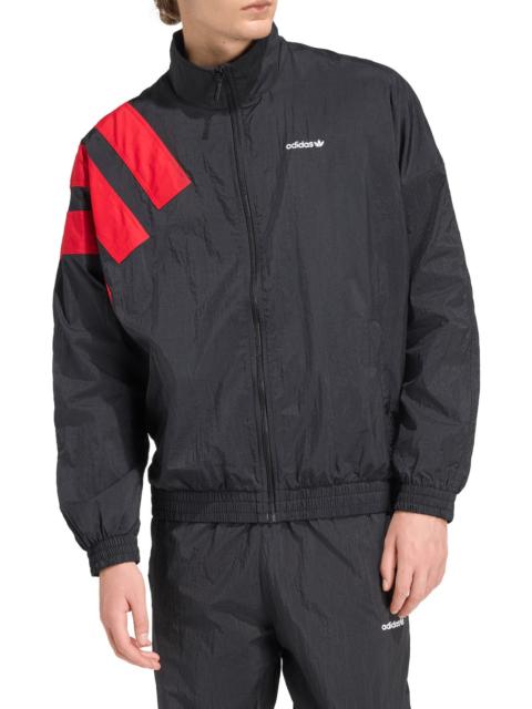 adidas adidas Arch Oversize Nylon Track Jacket in Black/Better Scarlet at Nordstrom