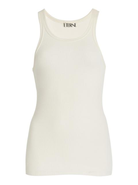 ÉTERNE High-Neck Fitted Jersey Tank Top ivory