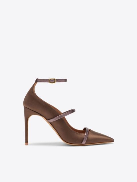 MALONE SOULIERS Diaz 90 Taupe Satin Heeled Pumps