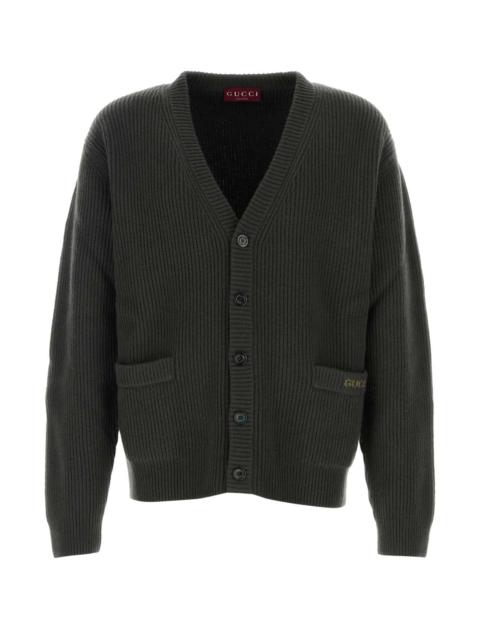 GUCCI Gucci Men Charcoal Wool Blend Cardigan