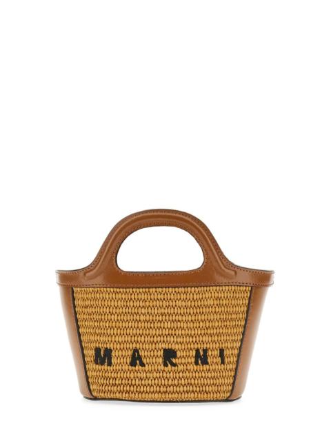 Marni BORSA TROPICALIA MICRO IN PELLE E TESSUTO EFFETTO RAFIA