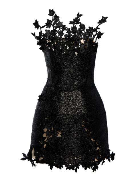Oscar de la Renta Embroidered Threadwork Mini Dress black