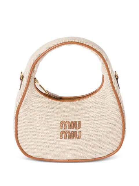 Miu Miu Miu Miu Women Wander Canvas And Leather Small Hobo Bag