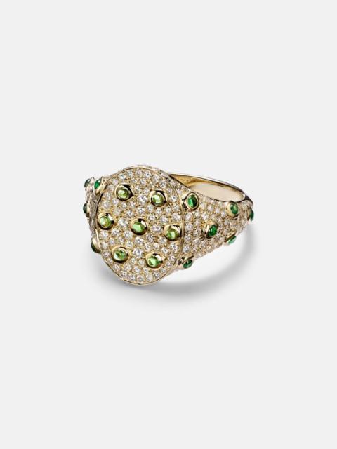 Yvonne Léon 9kt gold ring with grey diamonds and tsavorites