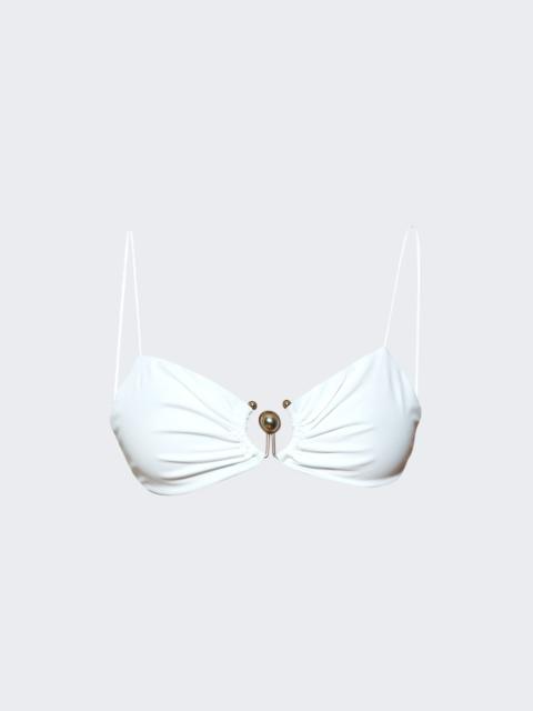 CHRISTOPHER ESBER Ruched Orbit Miniscule Bikini Top White