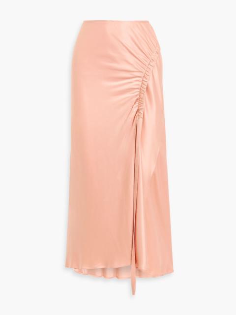 LAPOINTE Ruched satin-crepe midi skirt
