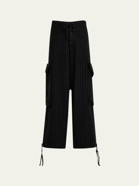 Men's Pinstripe Wide-Leg Cargo Pants