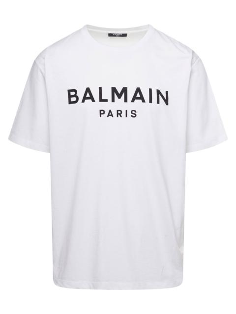 Balmain Balmain Men White Crewneck T-Shirt With Contrasting Logo Lettering Print In Cotton Man