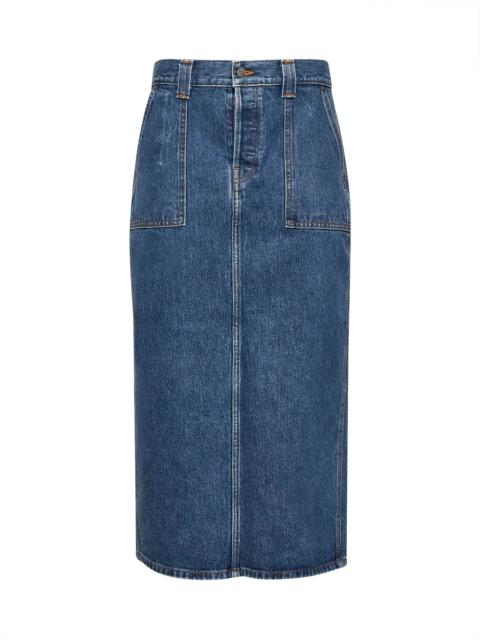KHAITE Blue denim Genevieve midi skirt