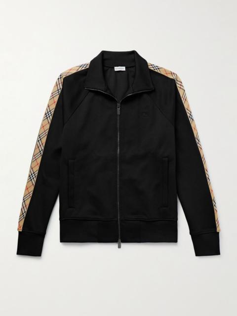 Burberry Checked Jacquard-Trimmed Logo-Embroidered Tech-Jersey Track Jacket Black