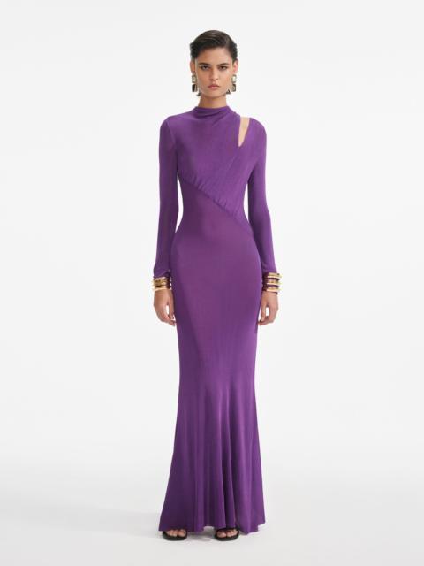 self-portrait Purple Cut Out Viscose Knit Maxi Dress