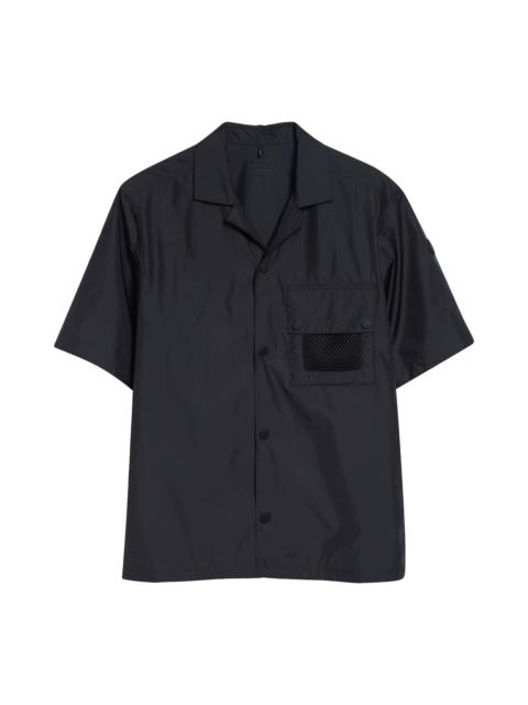 Moncler Moncler Mesh Pocket Short Sleeve Ripstop Snap Shirt in Black at Nordstrom