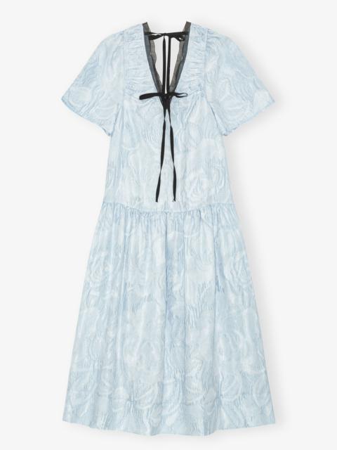 GANNI BLUE TEXTURED CLOQUE MIDI DRESS