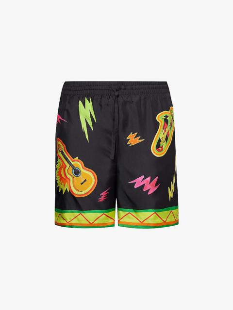 CASABLANCA Music for The People graphic-print silk shorts