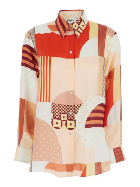 FENDI Fendi Women Multicolor Shirt With Classic Collar And All-Over Patchwork Print In Silk Woman